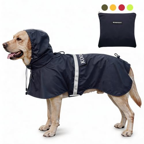 KOOGAL Große Hunde Regenjacken Mit Kapuze,Hunde Regenmantel,Mit Reflektierenden Sicherheitsstreifen, Wasserdichter Hundemackintosh, Geeignet Für Mittlere Und Große (Marineblau, 6XL)