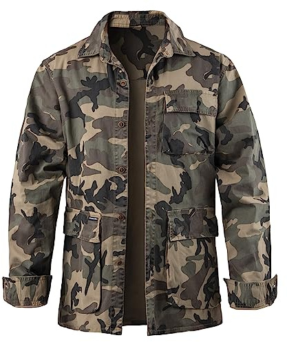 Harbrosrce herr kamoflage skjorta casual långärmad militärskjortor tjock bomull för arbete utomhus träning vandring, Camo – kaki, XXL