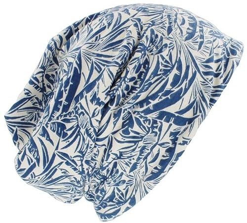 Kemo huvudbonader mössa huvudsjal halsduk turban keps bomull känsla alopeci bandana huvudskydd multifunktion, Beige blå blad, one size
