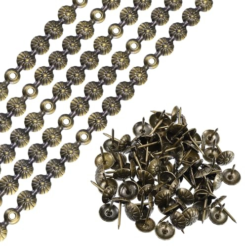 sourcing map Lot de 10 bandes de punaises de tapisserie - 1 mètre - Décoratives pour canapé, tête de lit, chaise, meubles avec clous d'ameublement (11 mm, bronze)