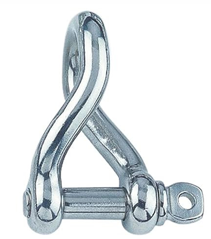 Grillo rotondo in acciaio inox V4A, 8 mm, 1 pezzo ruotato a 90°, grillo con perno oculare 8 x 16 x 44 mm, (WLL): 605 kg - Forma ritorta