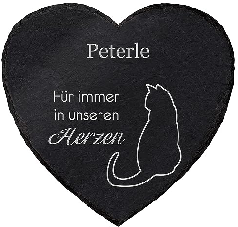 Schieferherz Gedenktafel mit Gravur für Haustiere | V3 ''In unseren Herzen''| personalisierbar | 15x15 cm| mit Kordel zum Aufhängen | Grabplatte aus Natur Schiefer mit Trauerspruch | Hund Katze