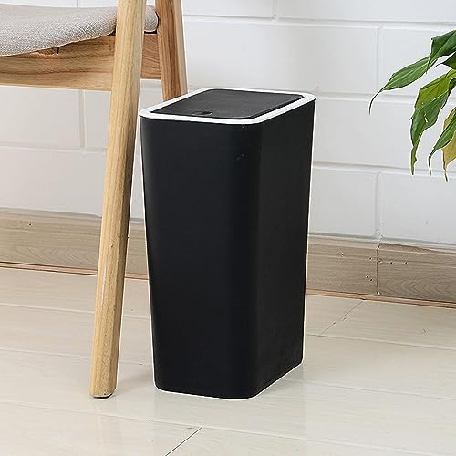Bathroom Trash Bin With Lid, 2.6 Gallon / 10 L Slim Bedroom Trash Can With Pop-up Lid, Kitchen Waste Bins Modern Trash Can Plasti-c Small Offic-e Bin For Kitchen Bathroom Bedroom Living Room Offic-e