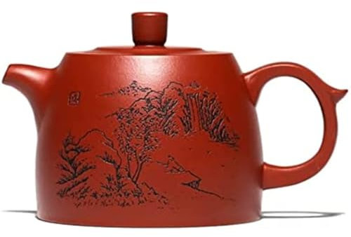 FLADO Mini Juego de té Gungfu de cerámica, teteras Chinas de Arcilla Morada de 100 ml, Tetera con Filtro de Mineral Crudo, Tetera Pintada a Mano con Paisaje para el hogar, Hotel, Picnic