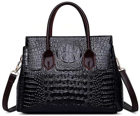 SODOLLEE Donna Borsa Elegante Motivo Coccodrillo Borsa a Mano Vintage Pelle PU Borsa a Spalla Tasche Multiple Borse a Tracolla per Shopping Lavoro Affari Nero