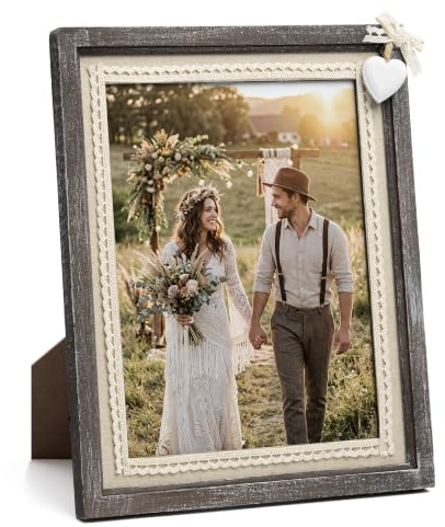 Afuly Landhaus Bilderrahmen 20x25 Natur Holz Fotorahmen | Tisch oder Wand, Hoch- oder Querformat, Leinenoptik; Geburtstags- oder Jubiläumsgeschenk für Mama, Freunde und Oma