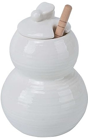 Vorratsdosen aus Glas, einfarbig, Keramik-Honigglas mit Holzstab, geprägtes Porzellan, Honigbehälter für Honig und Sirup, 200 ml, Weiß
