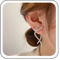Wendalern Lange Kristall Ohrringe Diamant Cz Bowknot Jacke Ohrringe Silber Band Fliege Ohrstecker Ohrringe Funkelnde Strassstein Bogen Ohrringe Schmuck Für Frauen Und Mädchen