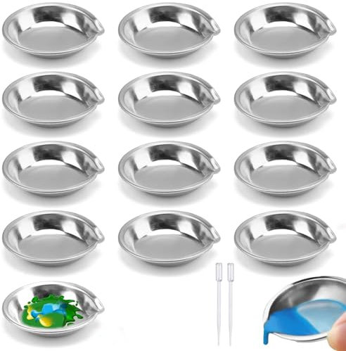 12 Pièces Plateau de Peinture en Acier Inoxydable(avec la Bouche), JINSIHU Petit Plateau de Peinture Rond Bol De Peinture en Acier Inoxydable Rond pour Maquillage Aquarelles Artiste