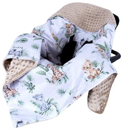 Babylux Baby EINSCHLAGDECKE 90 x 90 cm Einlage Babyschale Kinderwagen Buggy Decke Autoschale Autositz Minky Baumwolle 3-Punkt-Gurt Kleinkind Babydecke (124. Africa_Tiere)