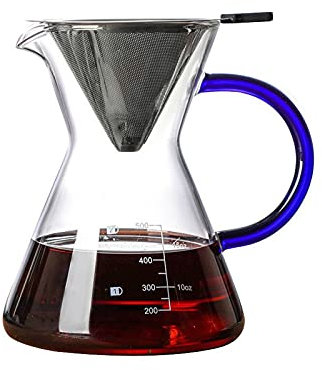 HASMI Coffee Kettle 600ML Coffee Kettle Pour Over Coffee Maker Drip Glass Coffee Pot with Filter Hand Percolator Coffee Tea Filter Container Coffee Maker (Color : Blu)