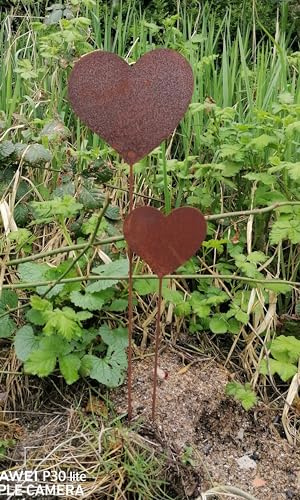 Generisch NEU ! 2er Set Gartenstecker - Herz 45 cm + 70 cm lang aus Metall in Edelrost Gartendeko Rankhilfe Liebe Hochzeit Valentinstag Muttertag
