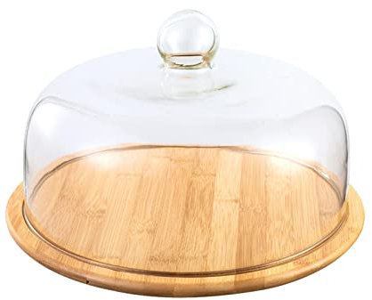 Rustic Round Cheese Platter with Glass Dome, 24cm