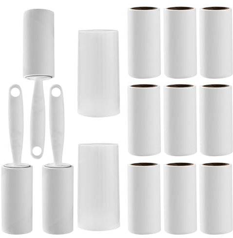 17-Teiliges Fusselrolle-Set, Superstarker Fusselrolle Kleidung (12 Rollen, 720 Blatt), 3 Spender, 2 Schutzhüllen, Fusselrolle Tierhaare, Fusselbürste, Fusselroller, Wiederverwendbare Lint Roller