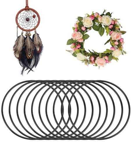 Jinsion 10 Stück Metallringe zum Basteln, 10 cm Metallringe Schwarz, | Traumfänger Ringe Drahtringe zum Basteln Ringe zum Basteln Metallring für Traumfänger, Deko Ringe zum Aufhängen