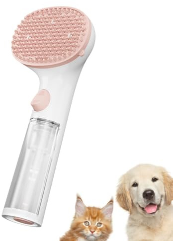 Irishom Dog Cat Bath Brush Soft Silicone Pet Bathing Dispenser Grooming Shower Brush Long Handle Pet Hair Removal Comb for Short/Long Hair Dogs Cats (Pink)
