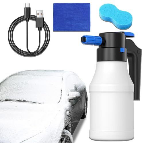 Elektrischer Schaumsprüher mit USB 1.5L 8Bar mit 30 x 40 cm Mikrofasertücher Elektrisches Auto Schaumsprühgerä Großes Fassungsvermögen Schaumsprühgerät für Autopfleg、Haus、Garten