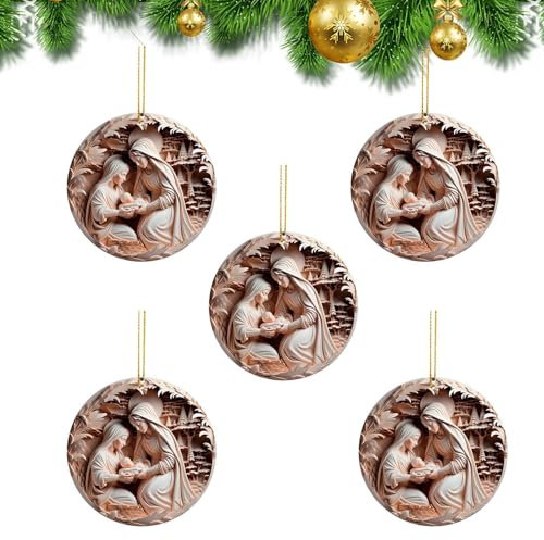 Anhänger für Rückspiegel, Weihnachtsanhänger der Heiligen Familie – Acrylanhänger mit Figuren der Heiligen Familie, graviert in 2D, 5 Weihnachtsdekorationen, für Schlafzimmer