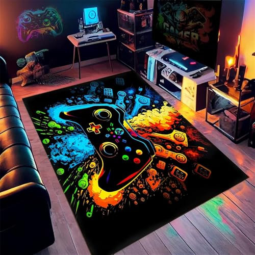PEIHUODAN Bereich Teppiche, Cartoon Graffiti Game Controller Teen Kinder Unterhaltung Teppiche, Modern Blau Und Lila Cool Dekorative Fußmatten, Geeignet Für Schlafzimmer Teppiche (Colour 5,100x120cm)