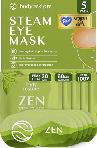 Body Restore Heated Eye Mask 5 Pack – Easter Basket Stuffers, Easter Birthday Gifts for Women & Men, Steam Warm Compress for Dry Eyes, Stye Eye Treatment – Green Tea