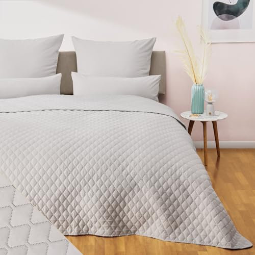 Blumtal Tagesdecke 220 x 240 cm, Oek-TEX zertifiziert, 160 x 200 cm Betten, Hellgrau