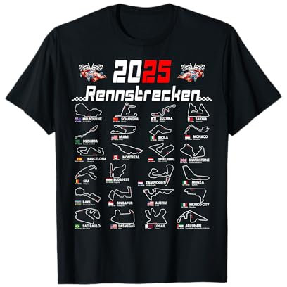 Rennstrecken 2025 Motorsport Fan T-Shirt, Unisex, Schwarz, S, Kurzarm, Klassisch, Dynamisches Rennstrecken-Design 2025