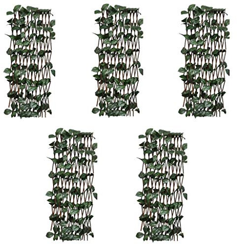 Xichuzi Weidenzaun-Rankgitter 5 STK. mit künstlichen Blättern, Rankhilfe, Spaliere Und Rankhilfen, Kletterhilfe Für Pflanzen, Rosenstütze, Tomatenturm, Kletterrosen, Rosenrankgitter, 180x60 cm