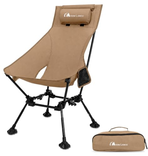 MOON LENCE High Back Folding Camping Chair for Adults, Height Adjustable, Wide Seat and Anti-Sinking Feet for Beach, Lawn, Picnics and Fishing, Khaki