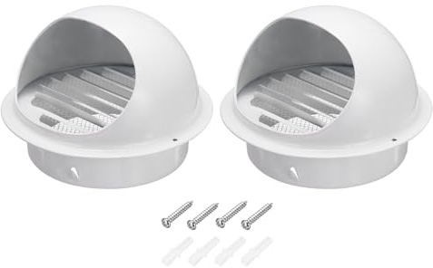 PATIKIL 7 Inch Vent Round Cover, 2 Pack Stainless Steel Exterior Wall Air Vent Louvered Soffit Vent Exhaust Outlet Hood for HVAC Ducting Exhaust Extractor Fan, White