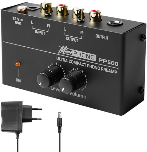 Phono Giradischi Preamplificatore, Giradischi Nero, Amplificatore Stereo con Sistemi di Scansione MM, Preamplificatore fonografico per Giradischi, Amplificatore Stereo con Livello, Ingresso e Uscita