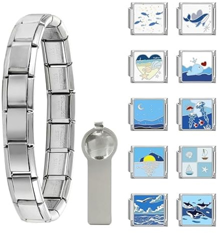 Dihope Italian Charm Bracelet Silber Italian Charms Set Edelstahl 9mm, DIY Abnehmbar Module für Italienische Armbänder, Italian Style Charms für Damen Herren Kinder Jungen Mädchen