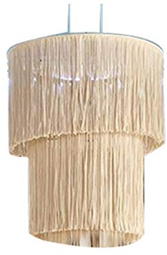 Makramee Lampenschirm HäNgende, Boho Lampenschirm zum Aufhängen, Leinen Stoff Quaste Deckenleuchte Lichtabdeckung für Kücheninsel,Wohnzimmer, Café(GLÜHBIRNE NICHT ENTHALTEN)