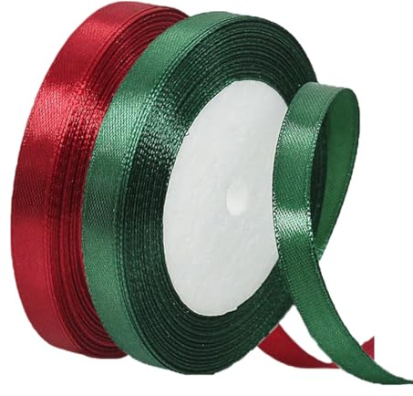 2 Rollen Satinband Weihnachten 10mm Breit, Geschenkband Burgunder und Dunkelgrün Schleifenband Stoff Satinbänder für Blumensträuße, Geschenkverpackung, Weihnachten, Hochzeit und DIY Kunsthandwerk