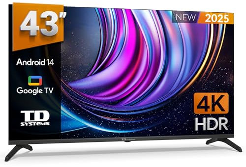 TD Systems - Smart TV 43 Pulgadas 4K Android 14, Control por Voz, televisión TDT 2025. Televisor con 3 años de Garantia - PRIME43C21GLE