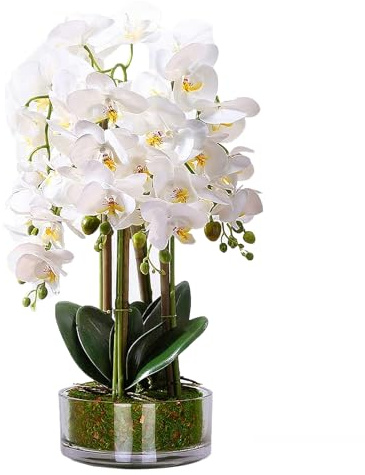 EdenWeave 22.4 Artificial Flowers Realistic White Orchid in Pot - Real Touch Tall Faux Phalaenopsis Fake Plants Indoor Decorative Silk Flower Arrangement for Living Room Home Decoration Gift