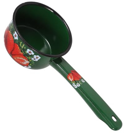 FUNNETOYU Pentolino Smaltato Vintage per Latte e Cucchiaio da Cucina Ergonomico Verde Piccolo Leggero e Facile da Pulire Utile per Svezzamento e Uso Quotidiano