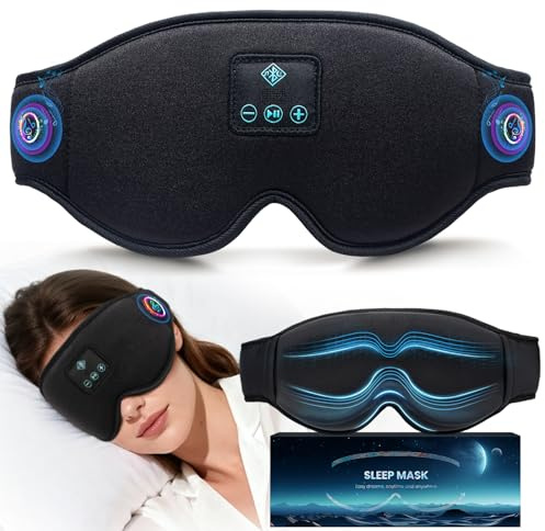 Bluetooth Sleep Mask, 100% Blackout 3D Sleep Headphones Eye Mask with Headphones for Men & Women, Wireless Music Sleeping Mask Headphone, Long Battery Life, Ideal for Travel/Nap/Night (Black)