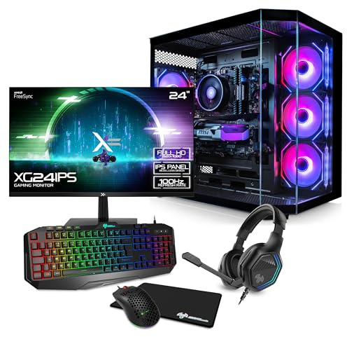 ADMI Gaming PC Package: AMD Ryzen 7 5700X - AIO Liquid Cooler - RTX 5060 8GB GDDR7 - DDR4 32GB - NVME 1TB - Edge ARGB Case (Black) - WiFi - Windows 11 (With: 24 Monitor, Keyboard, Mouse & Headset)