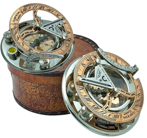 WOANIN Bussola con meridiana in ottone anticato e rame, orologio con meridiana in scatola regalo, replica orologio da sole, orologio con bussola e meridiana, regalo per lui o per lei