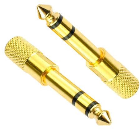 ROHMERIQUE 2 Pcs 6.35mm Male to 3.5mm Female Stereo Audio Adapter, Gold-Plated Headphone Jack Converter, Durable Aux Plug for Digital Piano, Keyboard, Guitar Amplifier, Headphones, Home Studio (Gold)