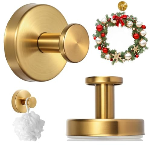 HGSHUO Gancho con ventosa dorado, gancho con ventosa sin taladrar, gancho de pared, botones de ventosa, extrafuertes, ganchos de baño, reutilizables, para baño, cocina, ventana, corona de Navidad