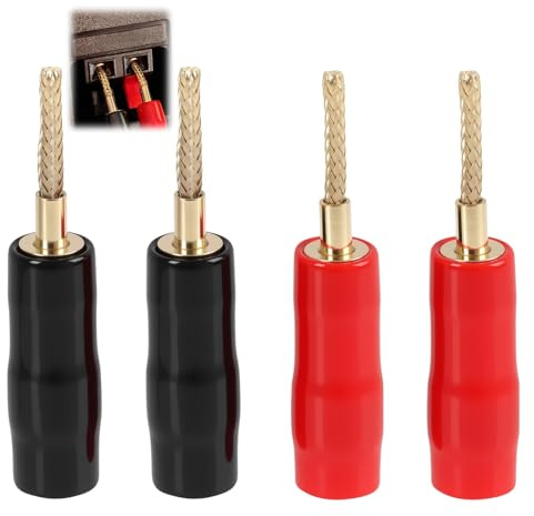 4 Stück 2mm Flexibler Bananenstecker, Vergoldet, Schraubentyp Audio Lautsprecherstecker mit Silikonhülle, Rot Schwarz, Für Verstärker, Lautsprecherkabel, Receiver, Heimkino, Hochwertiges Kupfer