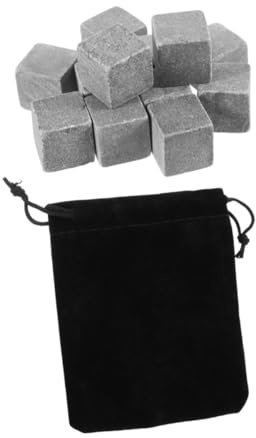 CLISPEED Pietre di Marmo per Whisky 12 Pezzi Riutilizzabili Cubetti di Ghiaccio per Vino e Bevande Raffreddamento Rapido per Uso Domestico Sacchetto in Velluto Nero per Feste e Riunioni