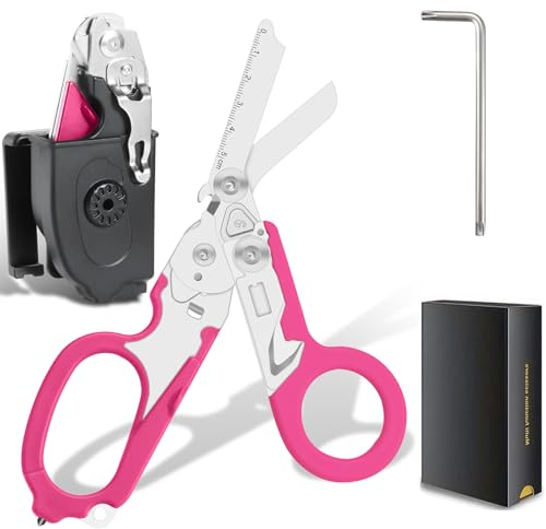 6 i 1 nödsax, nödsax, verktyg, hopfällbar sax i rostfritt stål, tång med remskärare och glas, standard (Pink)