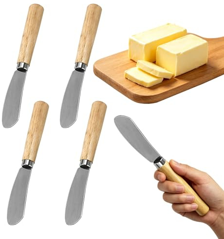 Gubilacrum 4PCS 5.79 inches long Butter Knife, Butter Knife Spreader Set,Stainless Steel Spreader Set for Cream Cheese and Pastry, Wooden Handle Butter Knives, Breakfast and Entertaining