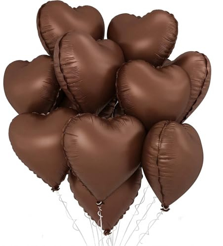 Herz Folienballons Dunkelbraun, 10 Stück 18 Zoll Herzförmige Folienluftballon Kaffee Braun Herzen Helium Luftballons für Geburtstag Hochzeit Valentinstag Babyparty Dekoration