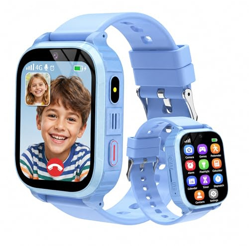 Smartwatch Bambini 4G con GPS e Videochiamate, Orologio Telefono per Bambini con SOS, Localizzazione in Tempo Reale, Modalità Scuola, Fotocamera, Giochi, Sveglia, Impermeabile IP68, Regalo 4-15 Anni