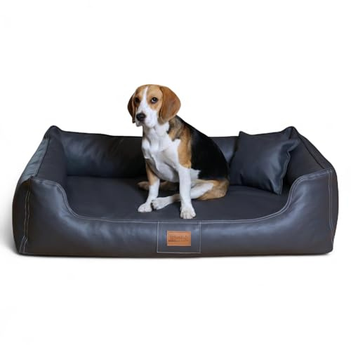 tierlando® Orthopädisches Hundebett Maddox Easy CLEAN aus pflegeleichtem Kunstleder mit Visco-Matratze für gesunden Schlafkomfort bei Gelenkproblemen Größe: 120x85cm | Farbe: 02 Graphit