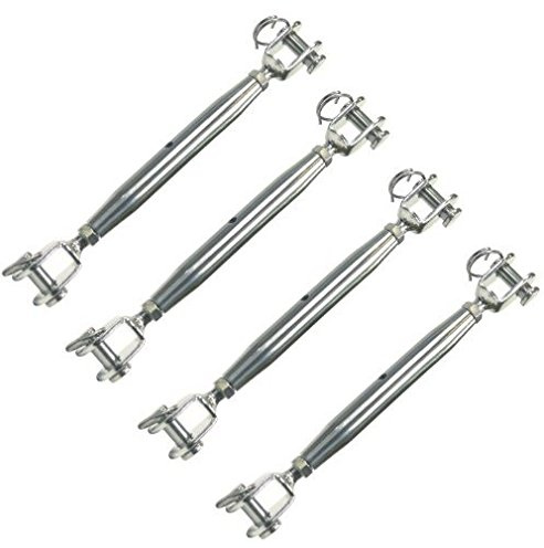 Versandbox24 4X V4A Edelstahl Wantenspanner M4 Gabel Drahtseil Spannschloss Seilspanner Haken Spanner