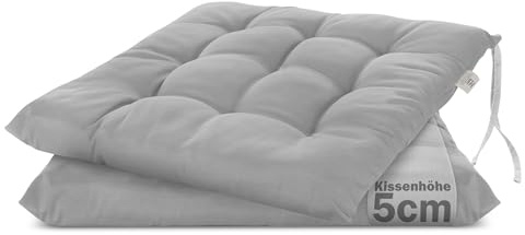 Brandsseller 2er Set Stuhlkissen 40x40x5 cm Sitzkissen Polster Stuhlauflage mit Haltebändern Dekokissen für Indoor Outdoor gesteppt - Hellgrau